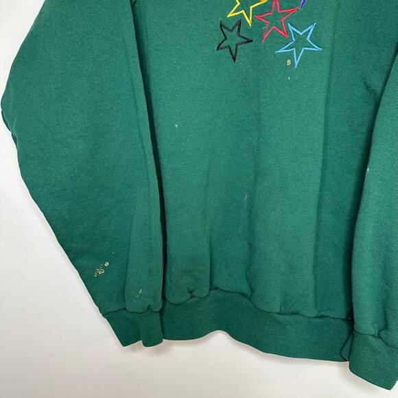Vintage Stars Sweatshirt 90s Grandma Core Sweater Green Vtg - Picture 3 of 3